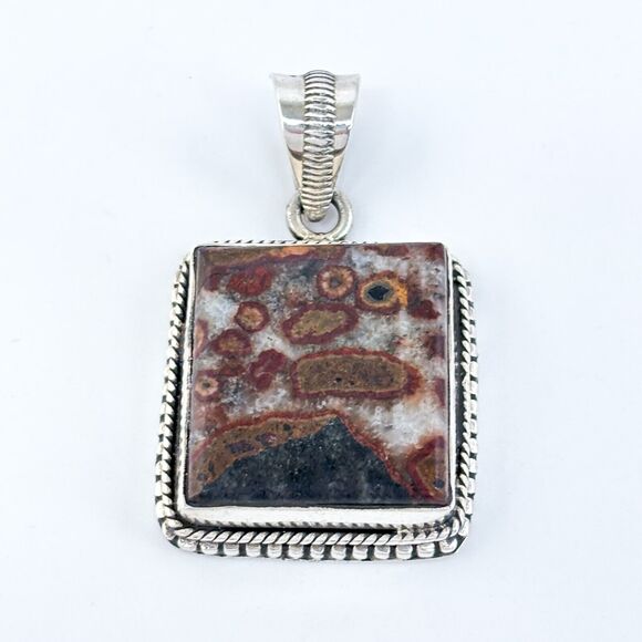 Vintage Sterling Silver 925 Rectangular Agate Pendant - Picture 2 of 6